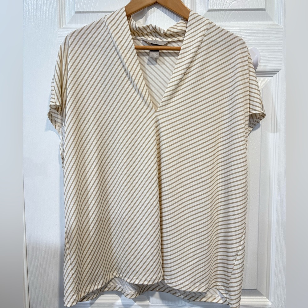 H&M Cream and Brown Striped Blouse